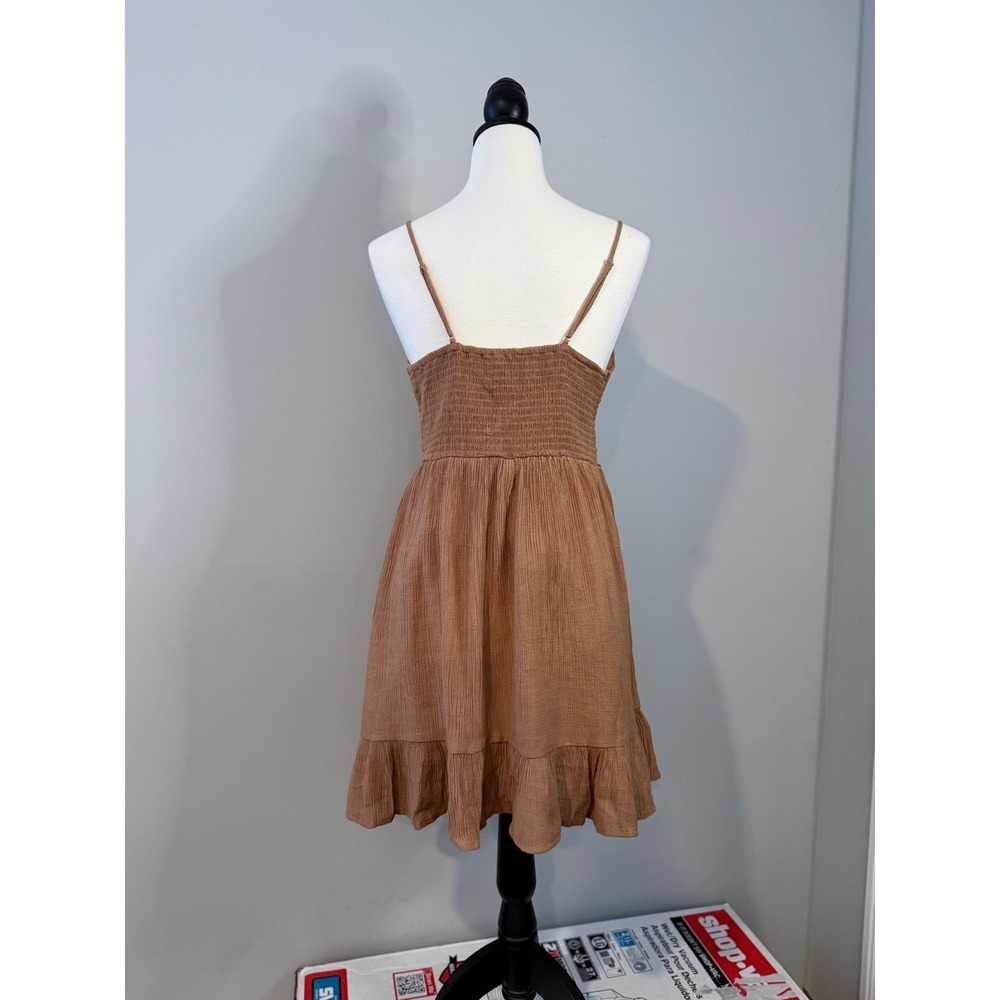 Love Tree Womens Dress Brown Crochet Waist Ruffle Hem Spaghetti Strap L - Picture 3 of 13
